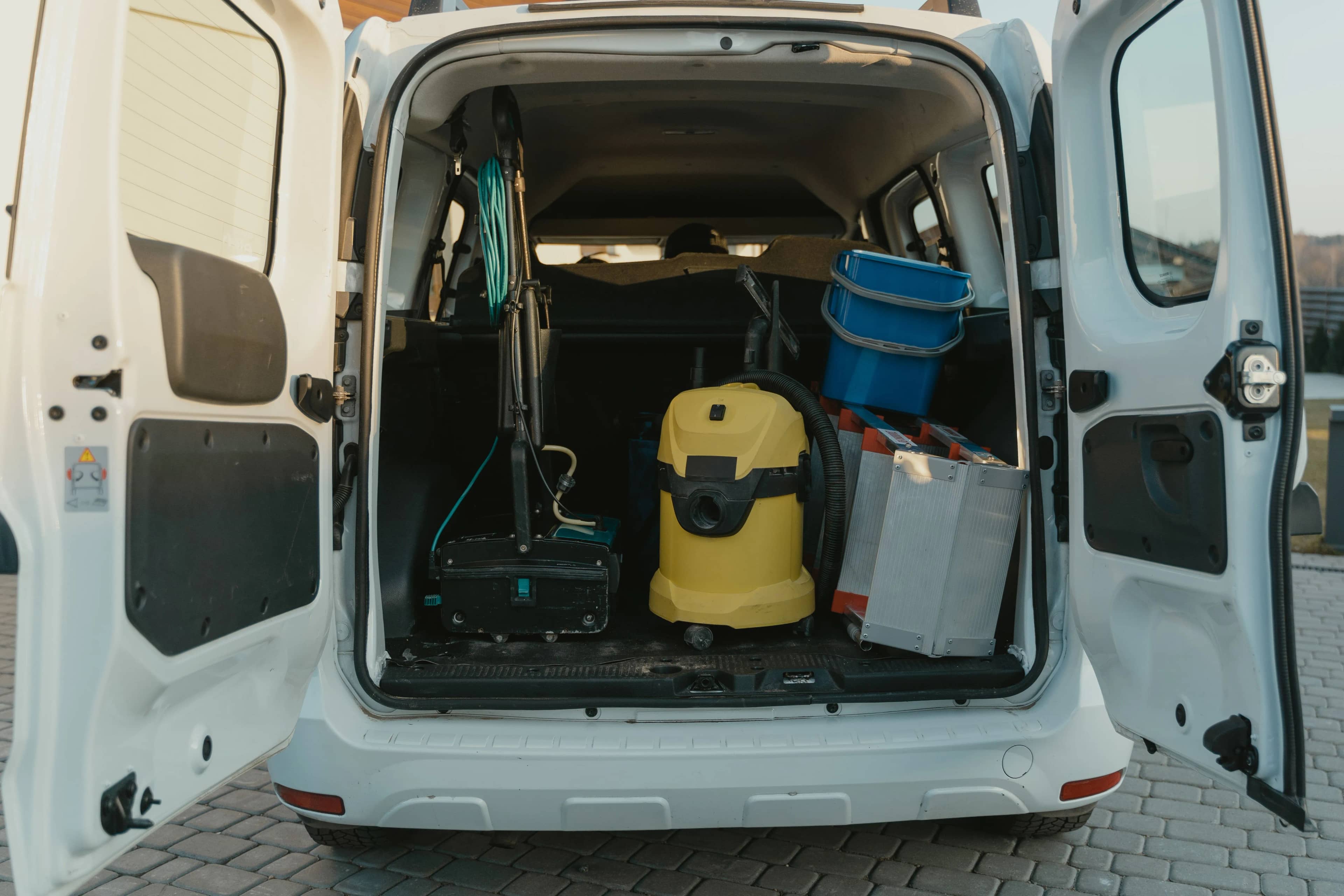 Van loaded with equipment for licensed waste collection and removal